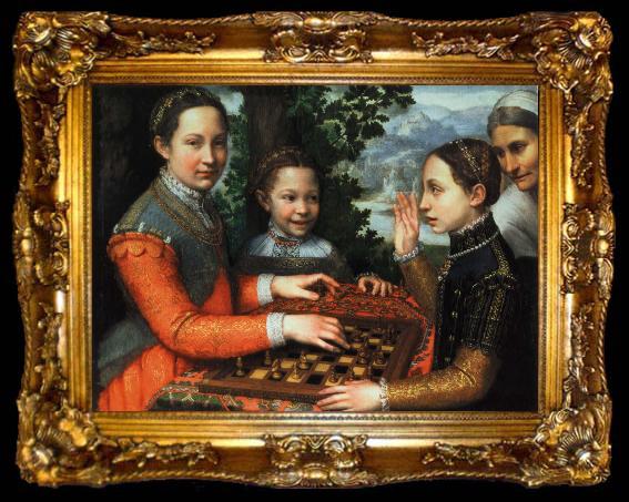 framed  anguissola sofonisba tre schackspelande systrar, ta009-2